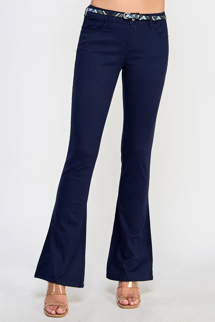 Belted Twill Boot Cut Pants