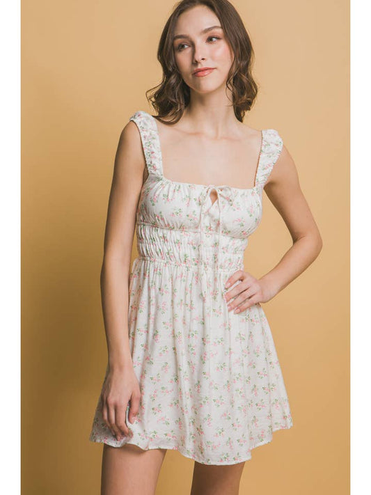 Drawstring Floral Dress