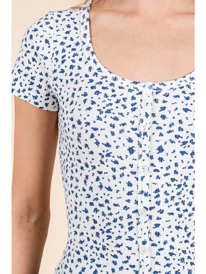 Printed Cardi Button Tee