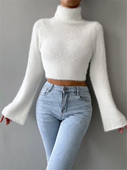 High Neck Short Navel Exposed Plush Sweater