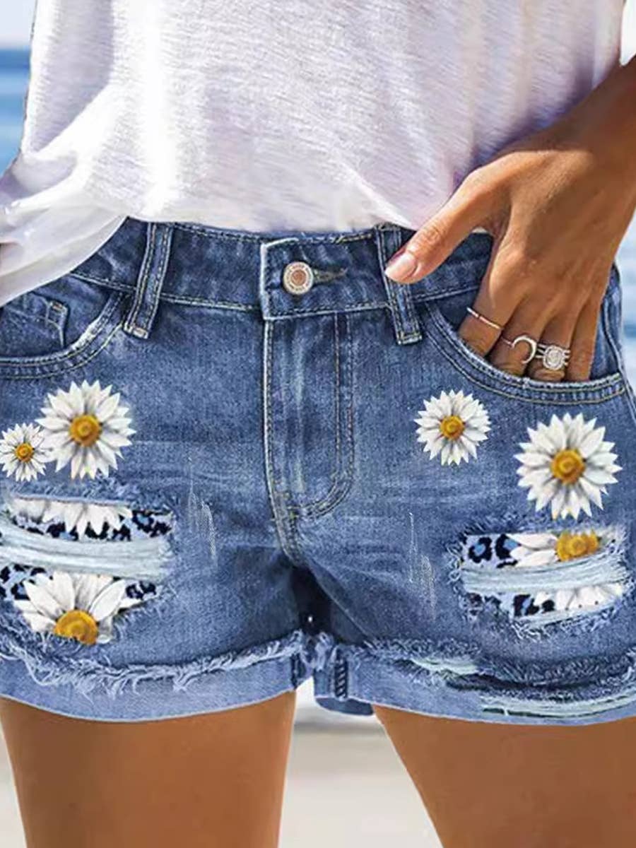 Floral Denim Shorts