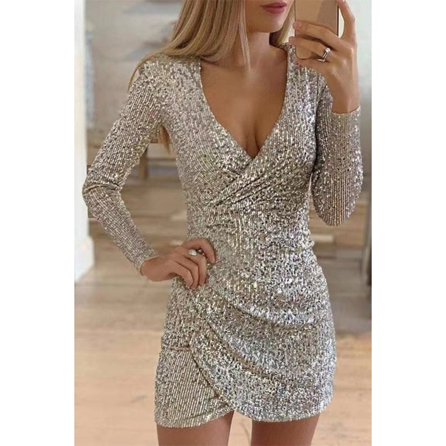 Sexy Sequins Glitter V-Neck Mini Bodycon Dress