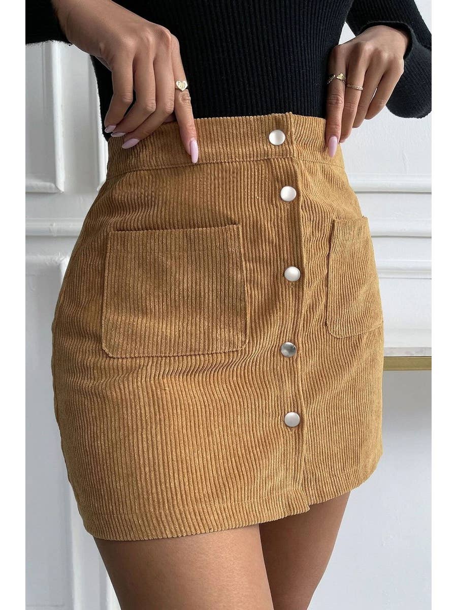 High Waist Corduroy Mini Skirt