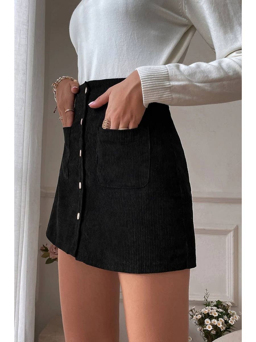 High Waist Corduroy Mini Skirt