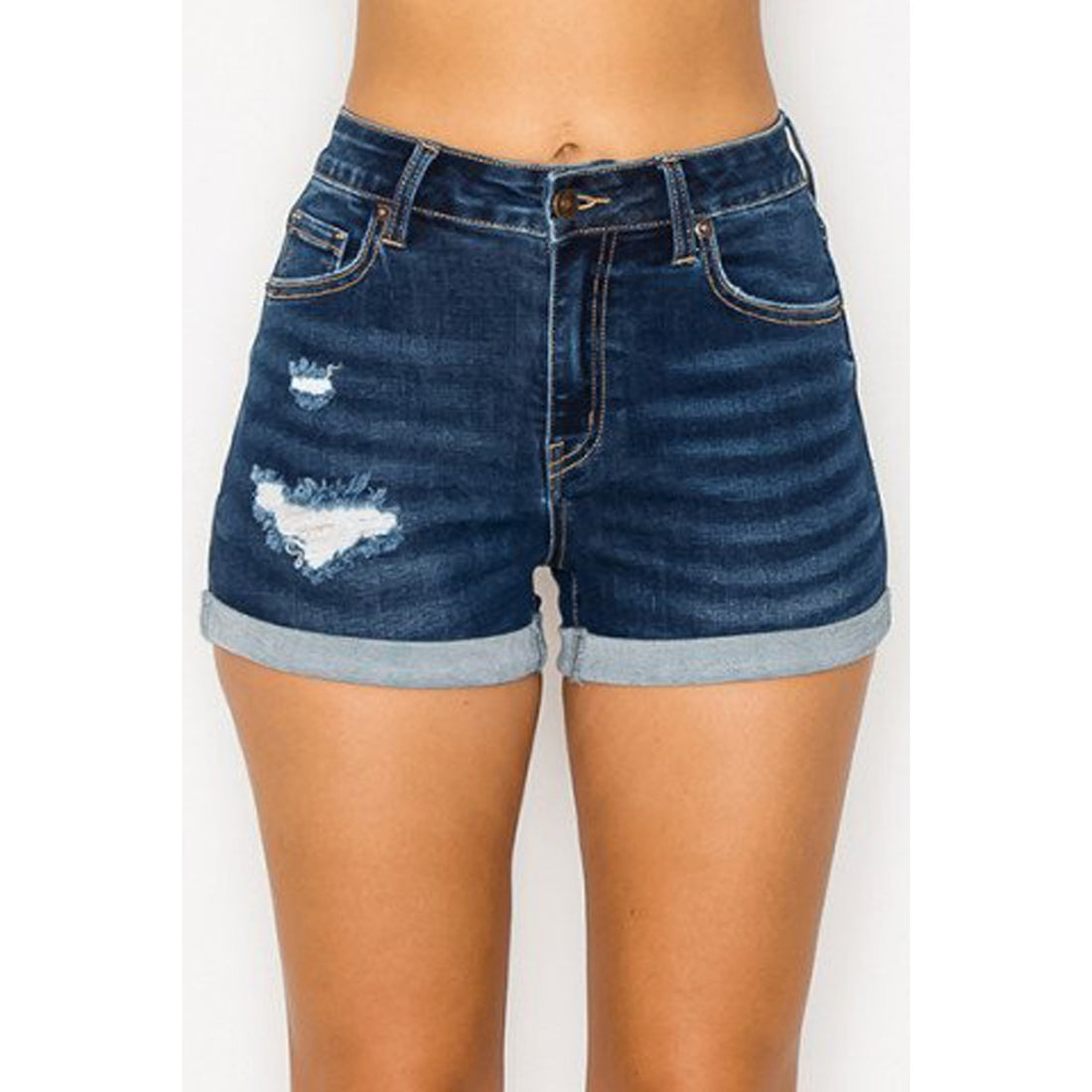 Mid Rise Destroyed Denim Shorts