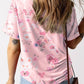 Pink V Neck Floral T Shirt