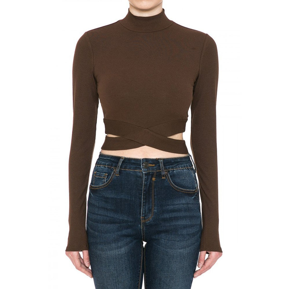 Cross Wrap Cutout Ribbed Long Sleeve Crop Top