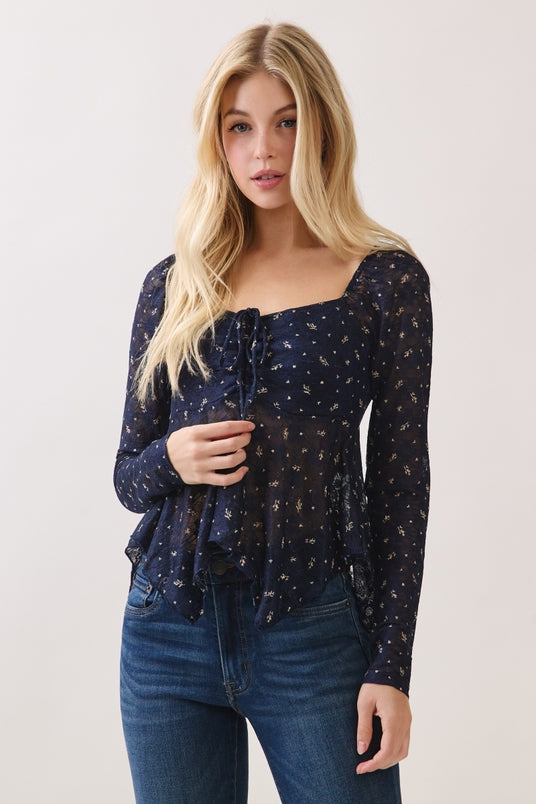 Ditsy Flower Long Sleeve Top