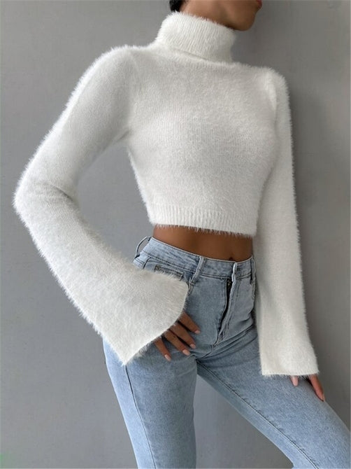 High Neck Short Navel Exposed Plush Sweater