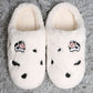 Cow Embroidered Faux Fur Slippers