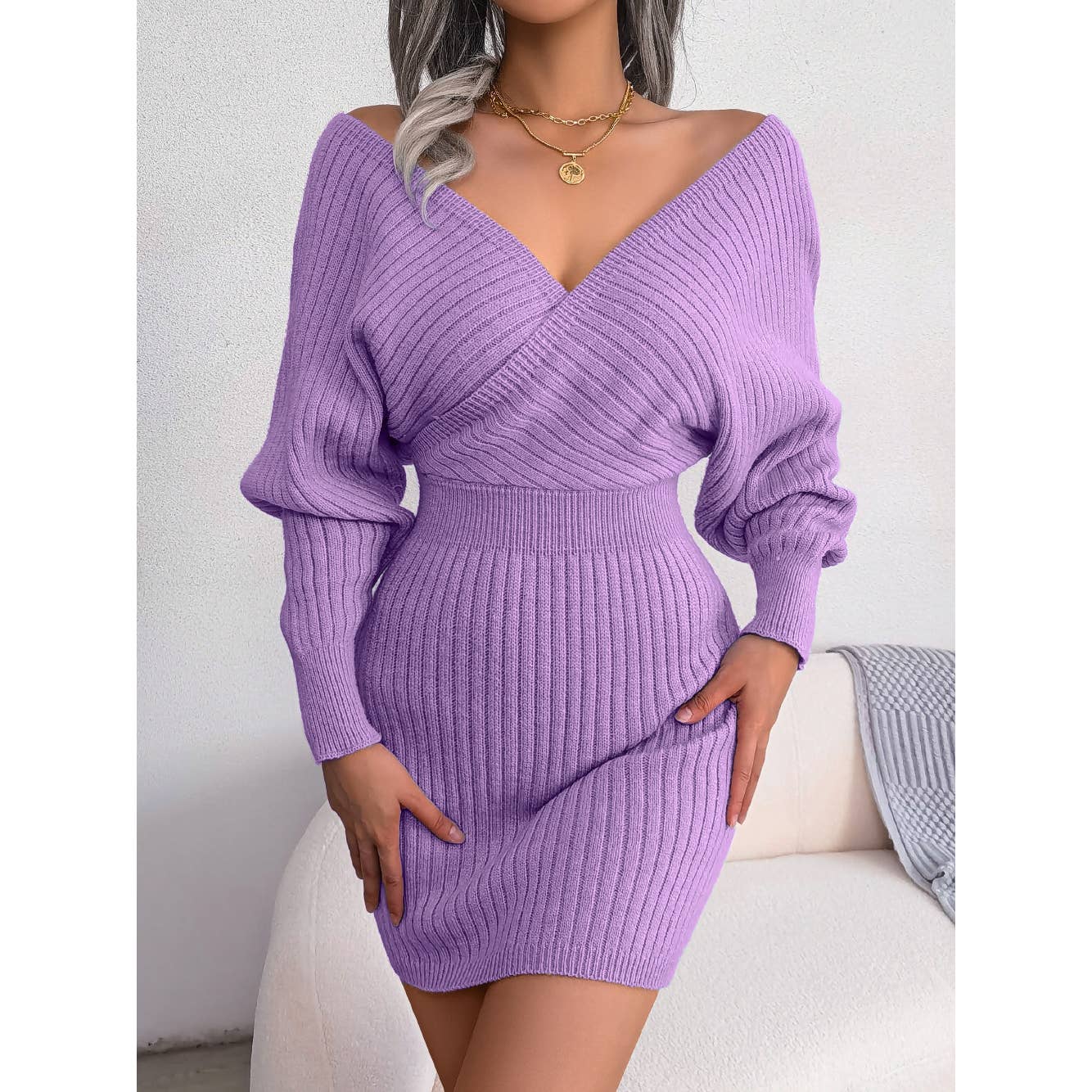 Sexy Crossover V-Neck Hip Knit Dress