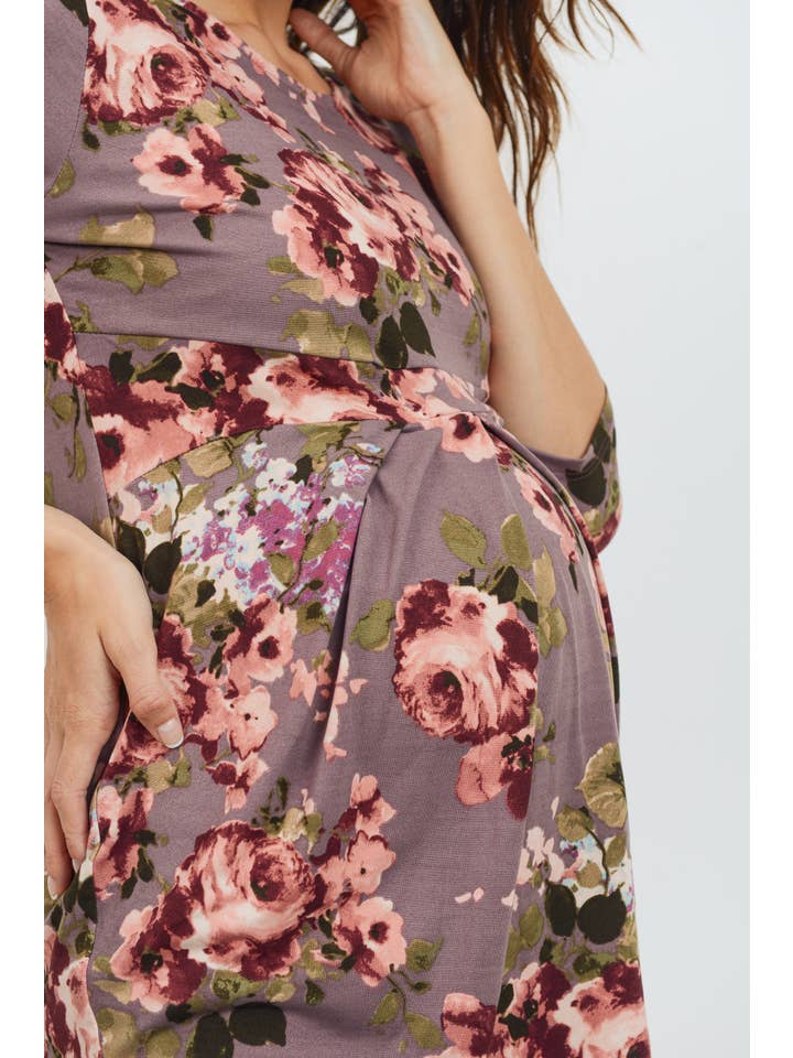 Floral Pleated 3/4 Sleeve Maternity Top