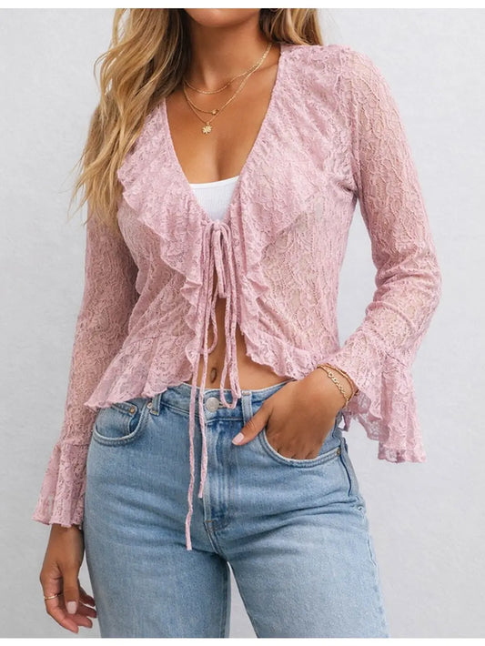 Drawstring Flared Sleeves Blouse