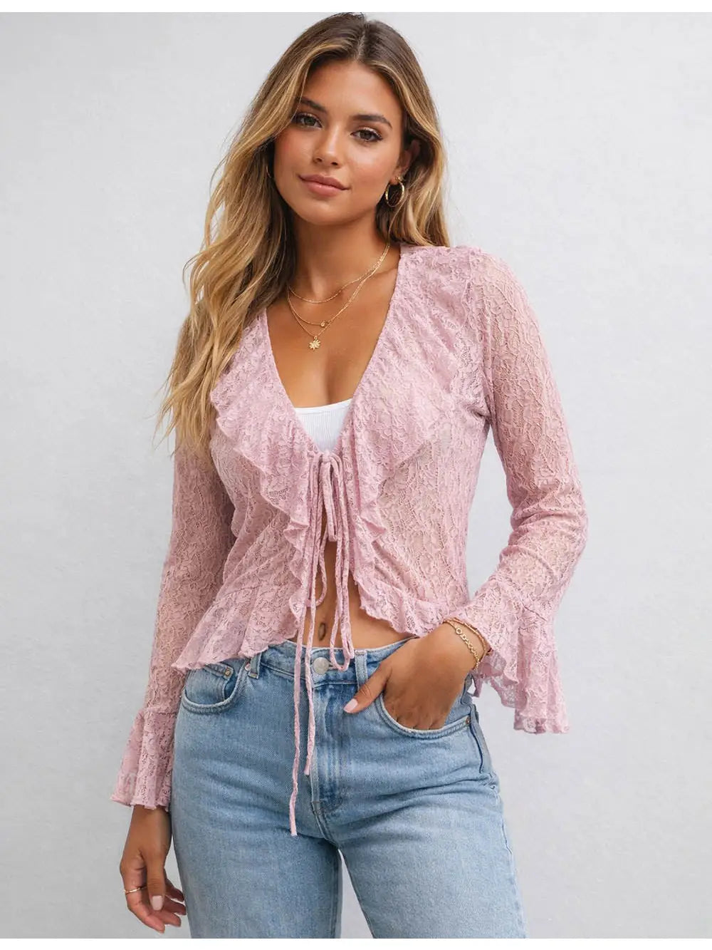 Drawstring Flared Sleeves Blouse