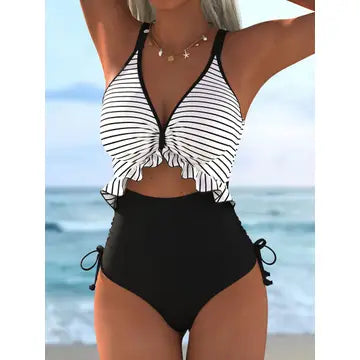 Striped Spliced One-Piece Swimsuit