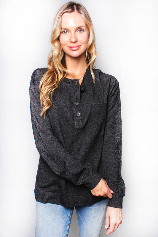 Solid Long Sleeve Henley Top