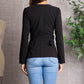 Noir Black Long Sleeve Button-Up Belted Top