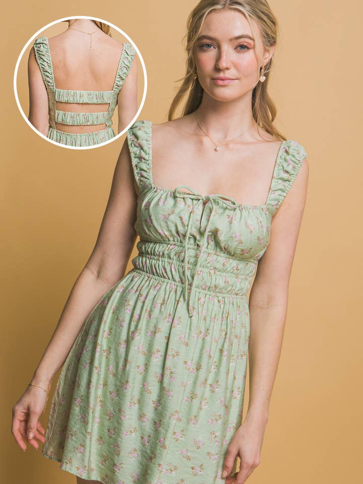 Drawstring Floral Dress