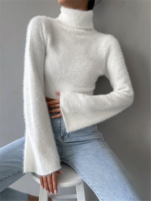 High Neck Short Navel Exposed Plush Sweater