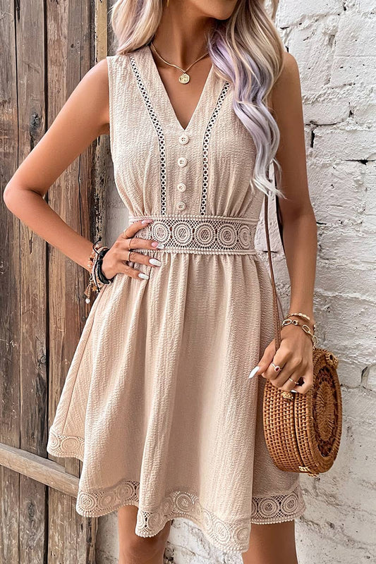 V-Neck Punching Lace Dress