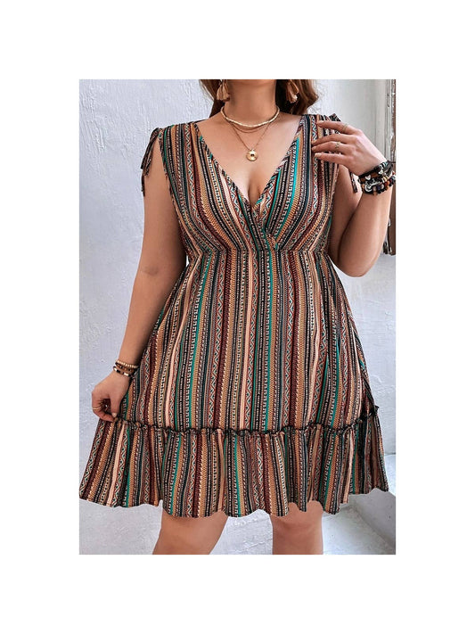 Plus Size V Neck Ruffle Midi Dress