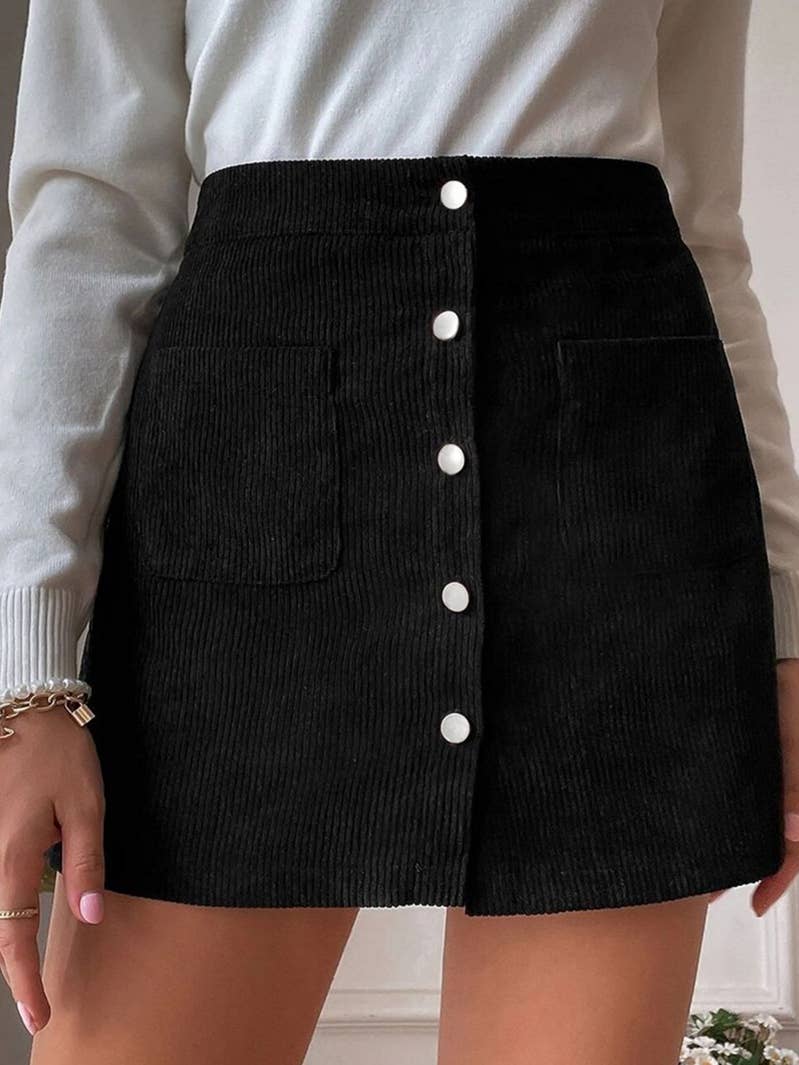 High Waist Corduroy Mini Skirt