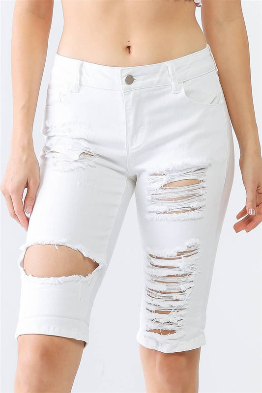 White Denim Capri Jeans Shorts