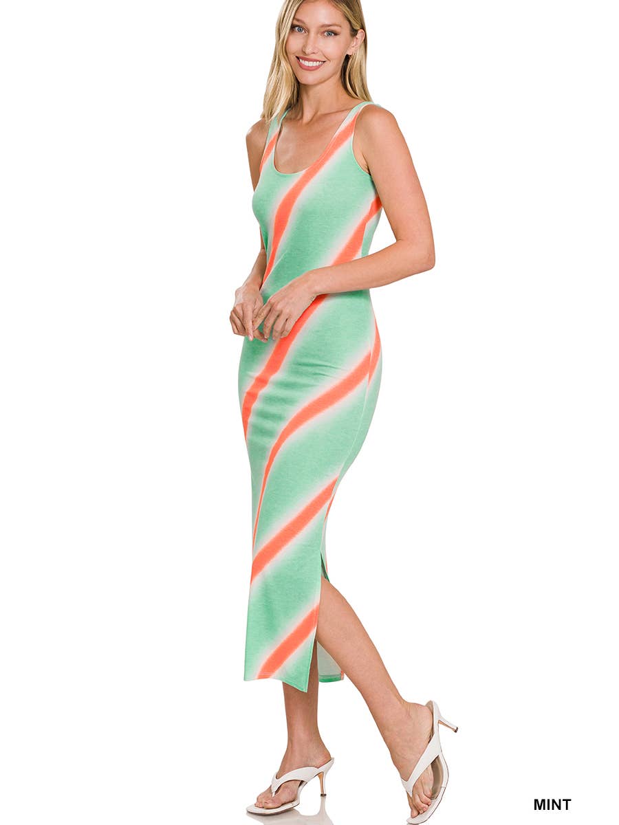 Diagonal Print Scoop Neck Sleeveless Midi Dress