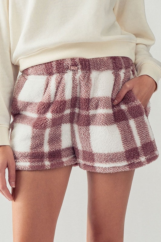 Checkered Sherpa Fleece Shorts