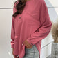 Ribbed Sleeve Button Neck Tunic Top
