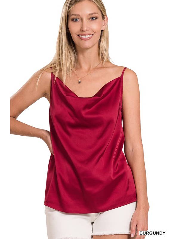 Satin Charmeuse Cowl Neck Cami Top