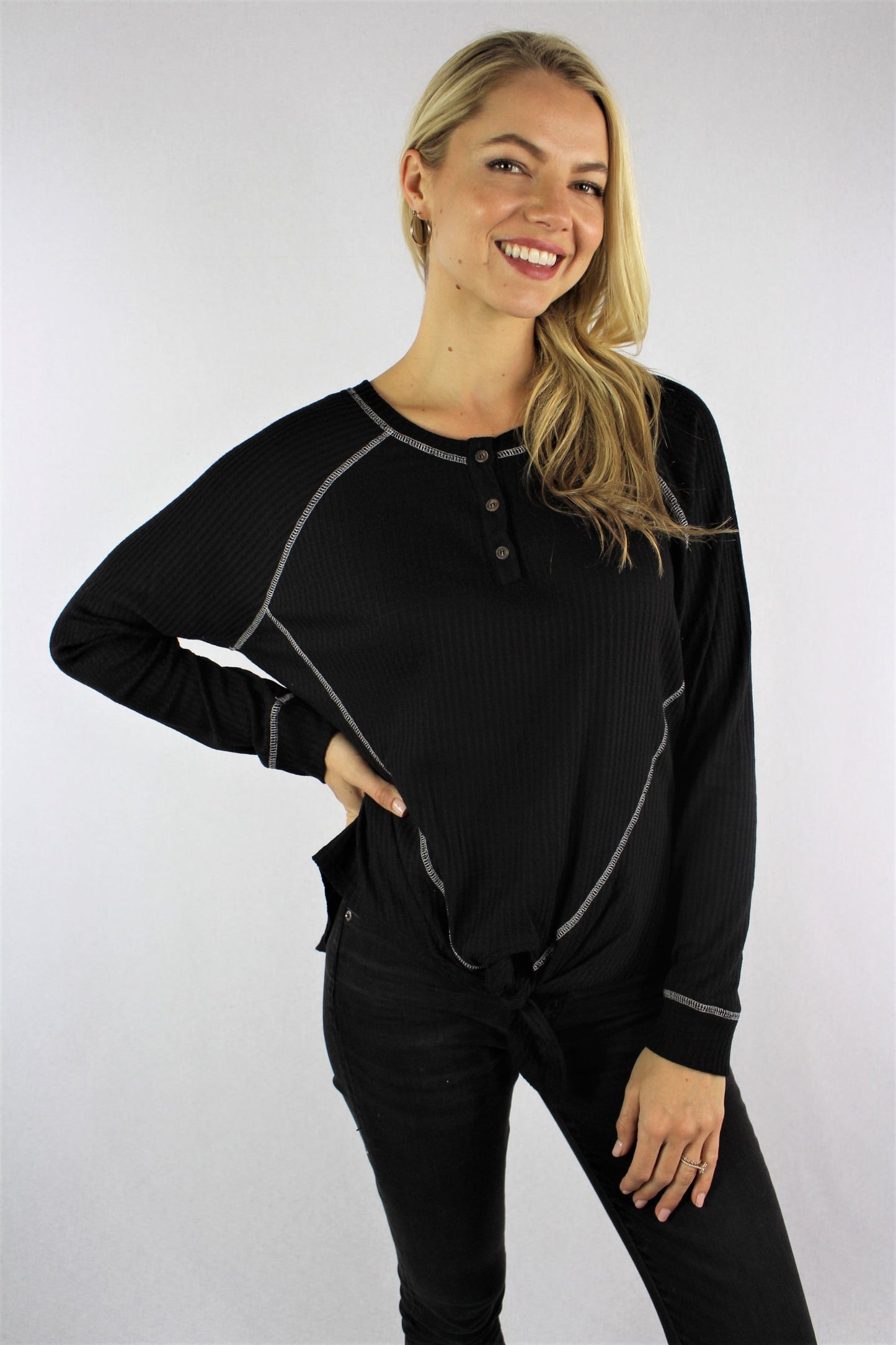 Long Sleeve Raglan Top with Front Knot