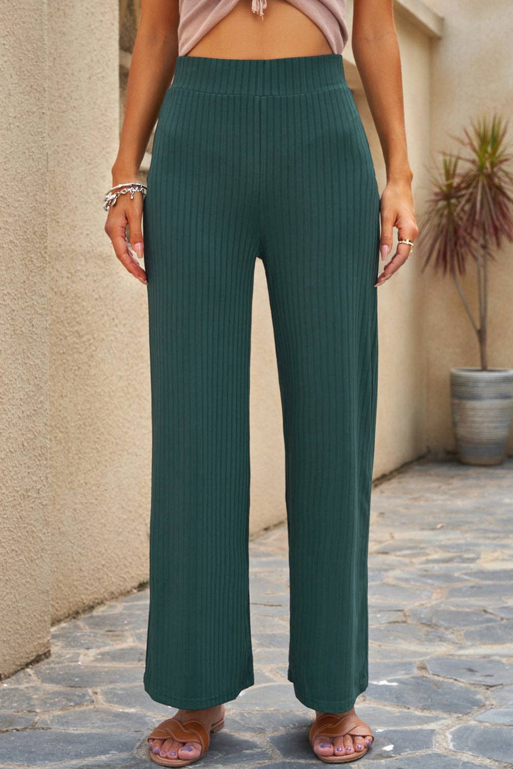 Ribbed Knit Wide Leg Pants